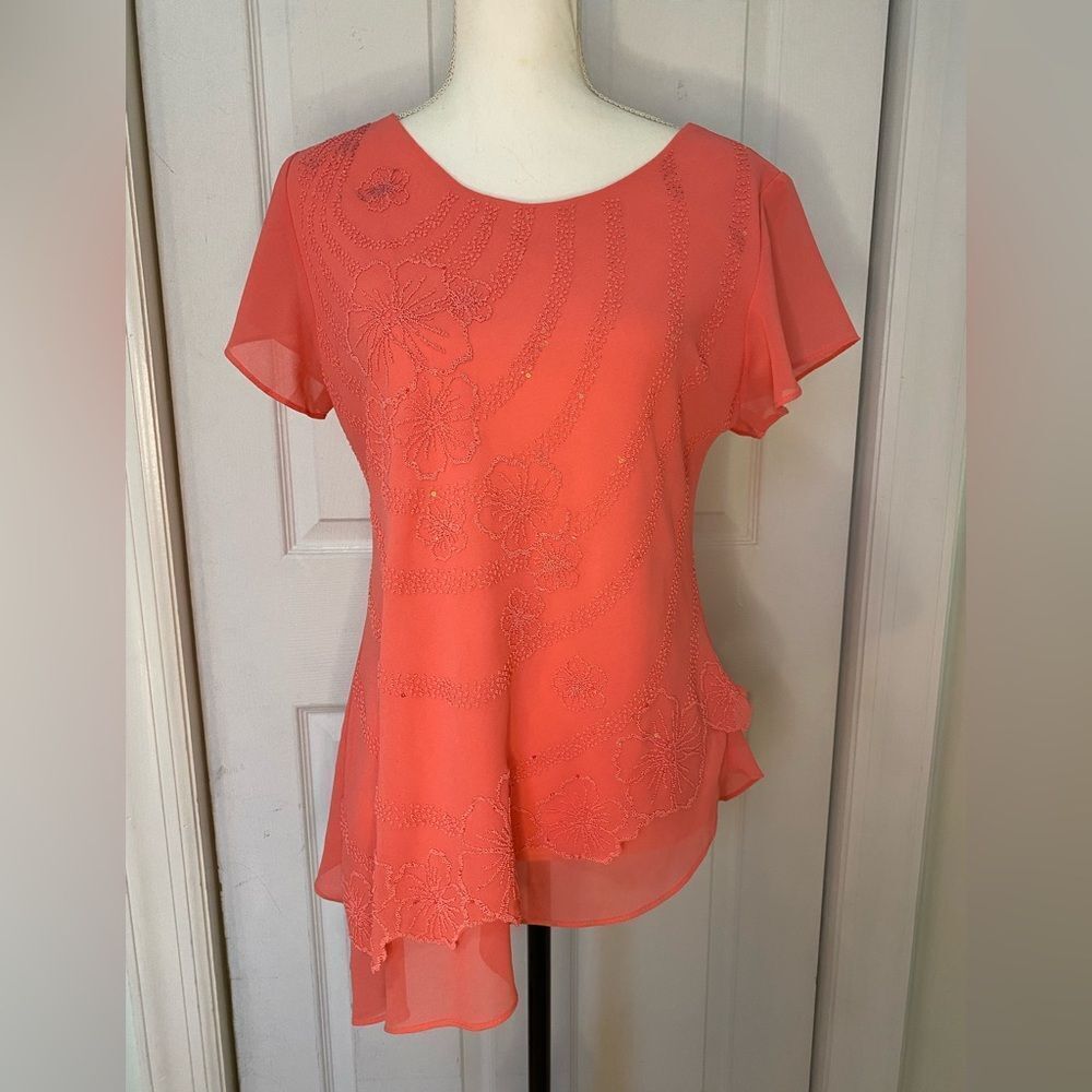 Millena Beaded Salmon Pink Asymmetrical Top